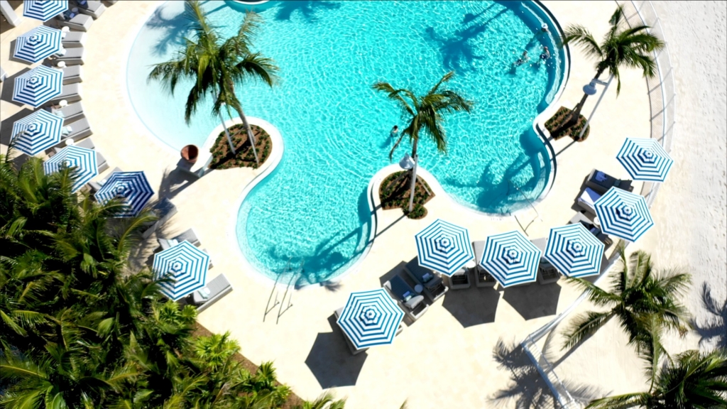 aerial view of a hotel pool