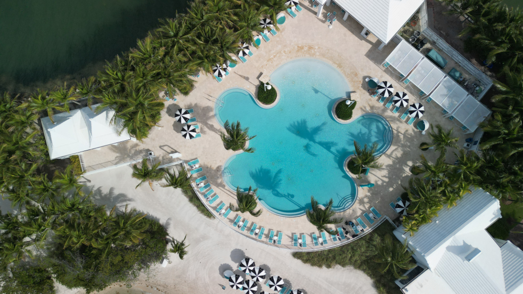 Aerial view of Sephora Summer Club pool setup at Isla Bella